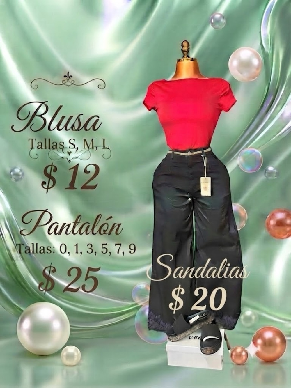 Red Short-Sleeve Top and Black Wide-Leg Pants Set